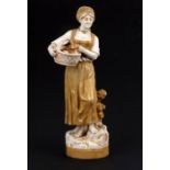 A Royal Dux figure in the form of a young girl holding a flower basket, 27cms (10.5ins) high.