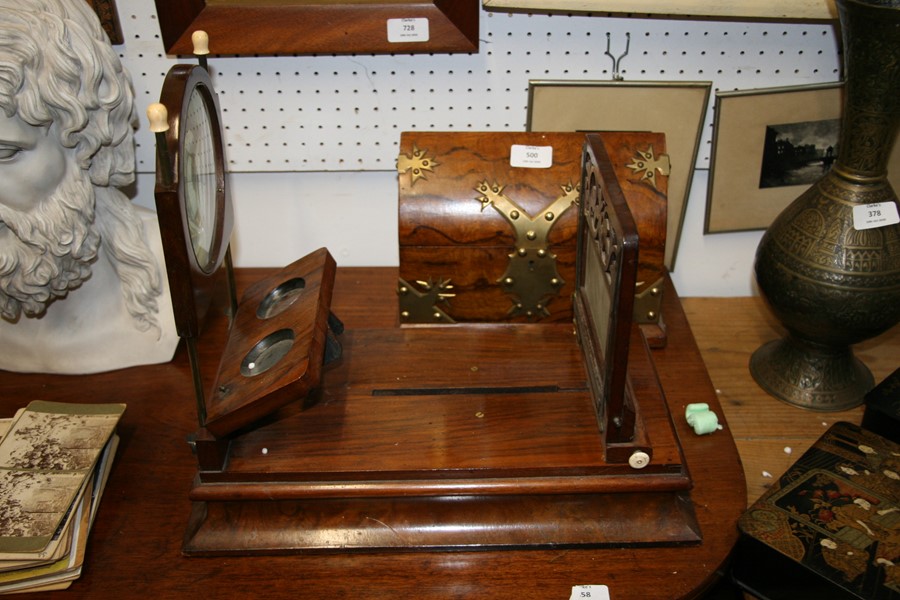 A Victorian figured walnut stereo graphoscope with a pair of stereo lenses, magnifying lens on brass - Image 3 of 7