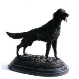 After Mene - a bronze study of a Setter dog on a marble plinth, 36cms (14ins) long.