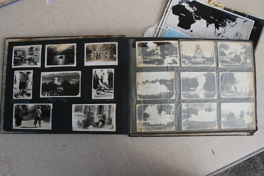 A 1930's black lacquer photograph album containing Japanese and Chinese black and white - Image 7 of 27