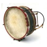 A Third Reich Hitler Youth Drum, having a brass body with wooden edges painted in the typical red