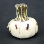 A Japanese Shibayama carved ivory fruit or vegetable okimono inlaid with eight insects, signed