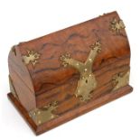 A Victorian brass bound figured walnut gothic stationery box with fitted interior, 37cms (10.5ins)