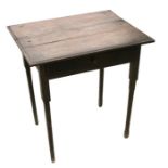 A French walnut side table with single frieze drawer, on square legs, 69cms (27ins) wide.