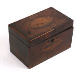 A 19th century mahogany tea caddy with shell inlay decoration, 19cms (7.5ins) wide and another box