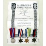 Four WW2 medals including the Atlantic Star and France & Germany Star together with a copy of the