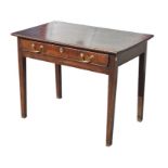 A George III oak side table with single frieze drawer, on tapering square legs, 95cms (37.5ins)
