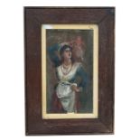 19th century continental school, A Watercarrier, oil on board, framed & glazed, 13 by 24cms (5 by