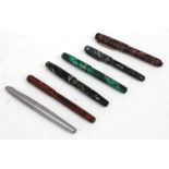 A group of six fountain pens to include Parker & Burnham.