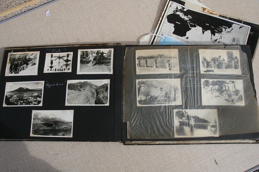 A 1930's black lacquer photograph album containing Japanese and Chinese black and white - Image 15 of 27