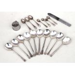 Seven assorted military tea spoons & condiment spoons all engraved to O.M. 327 Coy. R.E. (Officers