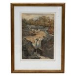 Victorian school - Study of a Rocky Waterfall - watercolour, with interesting family history to