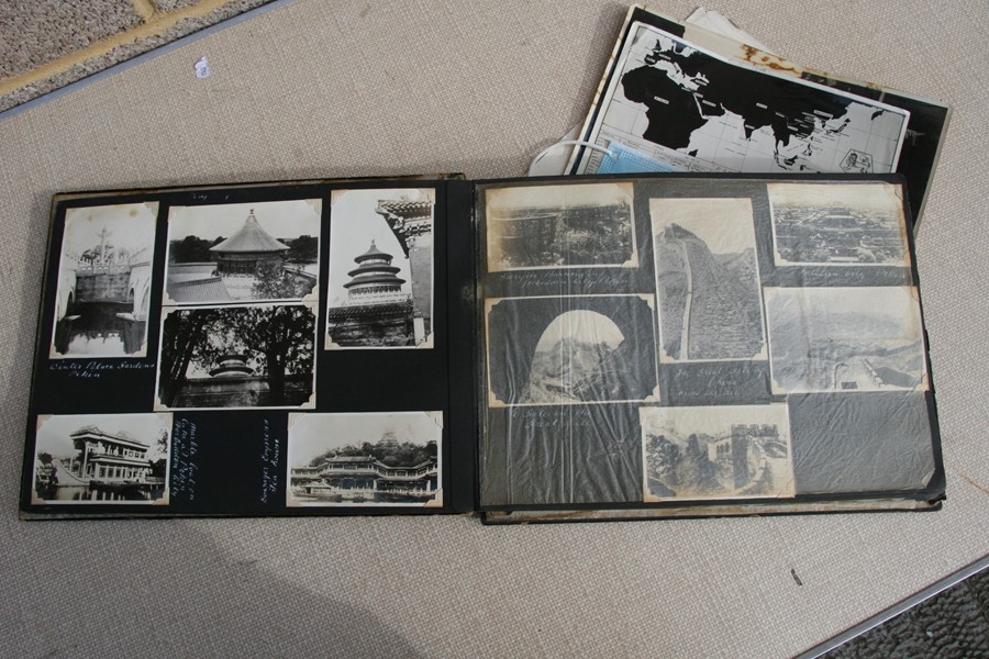 A 1930's black lacquer photograph album containing Japanese and Chinese black and white - Image 13 of 27