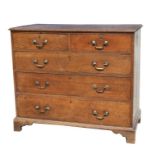 A 19th century oak chest of two short and three long drawers, on bracket feet, 110cms (43.25ins)