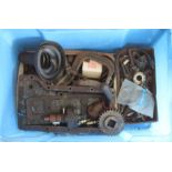 Assorted Austin 7 spares including an aluminium sump cover, gear gators, distributer and other