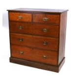 A late 19th century oak chest of two short and three long drawers, on a plinth base, 107cms (