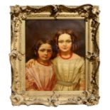 Early 19th century school - Portrait of Two Young Girls - oil on canvas, framed, 50 by 60cms (19.