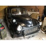 A 1955 Morris Minor Traveller MkII, registration number LBL 730, chassis number FLA11/329233, black.