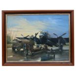 Ron Homes - Refuelling a Lancaster Bomber - signed & dated '98 lower right, oil on canvas (Ronald