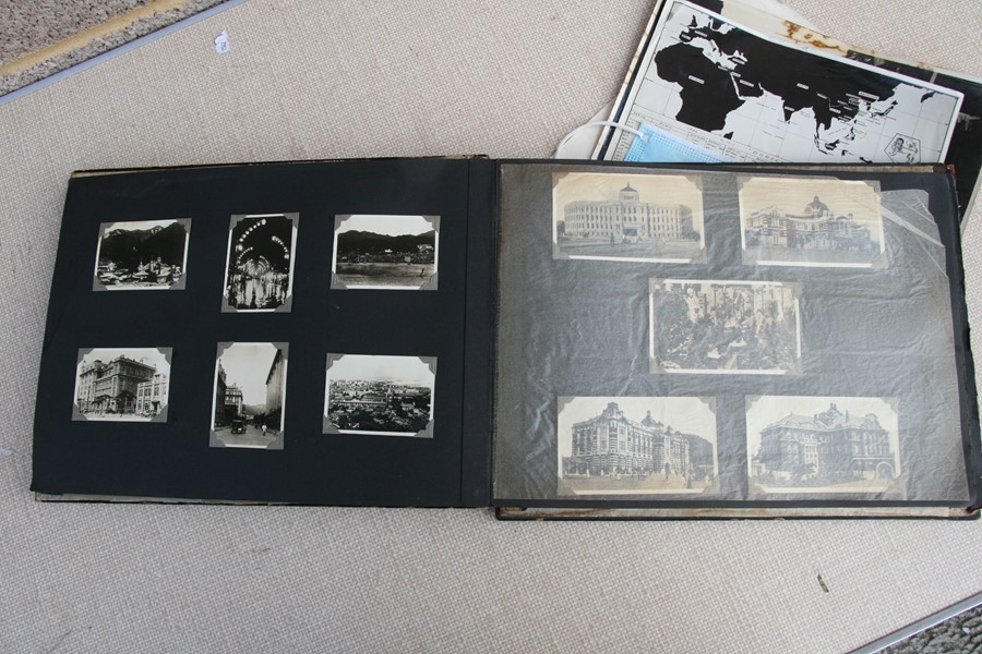 A 1930's black lacquer photograph album containing Japanese and Chinese black and white - Image 24 of 27