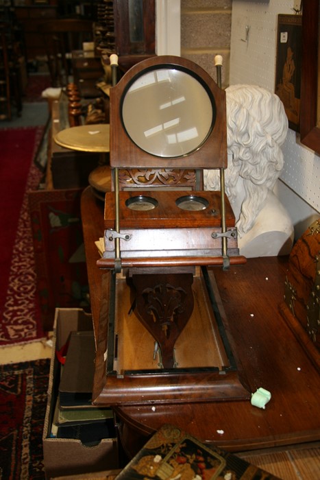 A Victorian figured walnut stereo graphoscope with a pair of stereo lenses, magnifying lens on brass - Image 2 of 7