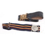 A Royal Corps of Signals black leather belt with brass buckle together with a Royal Electrical &