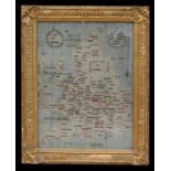 A needlework panel depicting a map of England by K A Bradford at Weathers School, Exeter, framed &