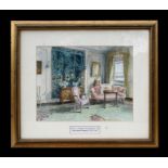 John Jackson Cameron - Interior Scene of Nine Tregunter Road, Chelsea - watercolour, framed &