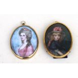 Two contemporary oval portrait miniature pictures depicting young ladies, each 7.5 by 9.5cms (3 by