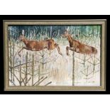 David Bennett - Red Deer Hinds in the Forest - watercolour, signed & dated '99 lower right, framed &