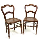 Two late 19th century occasional chairs with caned seats, on turned front supports.