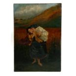 19th century Scottish school - A Romantic Couple in a Highland Landscape - oil on panel, unframed,