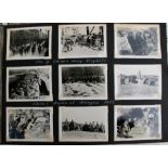 A 1930's black lacquer photograph album containing Japanese and Chinese black and white