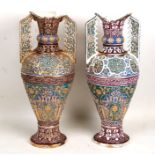 A pair of large Islamic style two-handled vase decorated in relief with gilt highlights, 52cms (20.