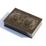 An Arts & Crafts hand wrought copper cigarette box with cedar wood lining, 12 by 8.25cms (4.75 by