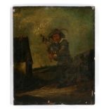 19th century Dutch or Flemish school - A Man Playing Bagpipes in the Countryside - oil on panel,