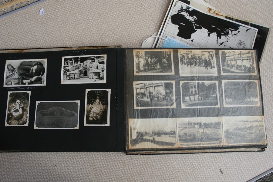 A 1930's black lacquer photograph album containing Japanese and Chinese black and white - Image 11 of 27