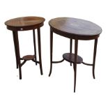 An Edwardian two-tier mahogany occasional table, 67cms (26.5ins) diameter; together with another