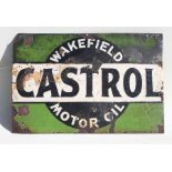 A 1930s Wakefield CASTROL Oil enamel advertising sign, 76 x 51 cm, 30 x 20 inches, repairs,
