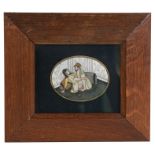 An Indian school oval erotic scene portrait miniature, 6cms (2.25ins) wide, framed & glazed.