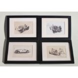 English School, pre WWII, four motor racing illustrations (possibly by Raymond Mays), including