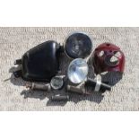 Triumph motorcycles spares, including a Smiths chronometric speedometer, oil tank, new foot peg