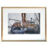 Lieutenant Commander Hugh Knollys DSC (1918-2006) - Harbour Scene with Moored Fishing Boats -