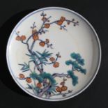 A Chinese Ducai style small plate decorated flower and foliage having a six character blue mark to