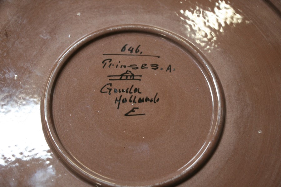 A Gouda pottery plate decorated with a butterfly and sunflowers; together with a similar shallow - Image 3 of 6