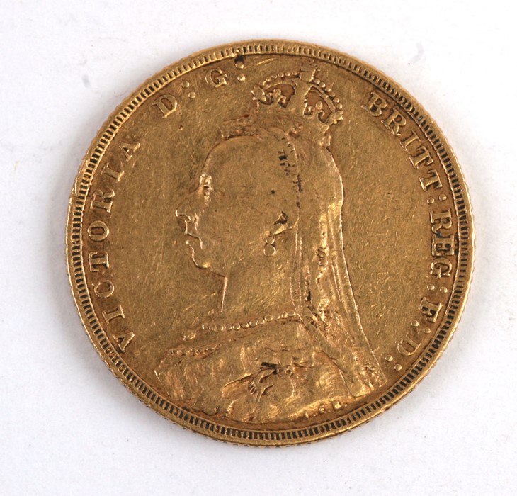 An 1888 full gold sovereign.