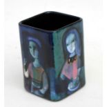 Polia Pillin (American b1905) a square form pottery vase decorated with four women, signed '