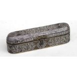 A Persian / Islamic scribes pen box highly decorated with silver overlay calligraphy, 24cms (9.5ins)