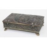 An early 20th century Moyen Age bronze trinket box by Max Le Verrier with embossed medieval scene to