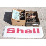 Assorted automobilia, including a Shell plastic forecourt sign (cracks), 108 x 37 cm, 42½ x 14½